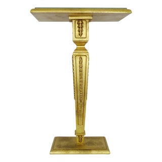 Pedestal Side Table in Gilded Wood Beveled Mirror Top, 1970s For Sale