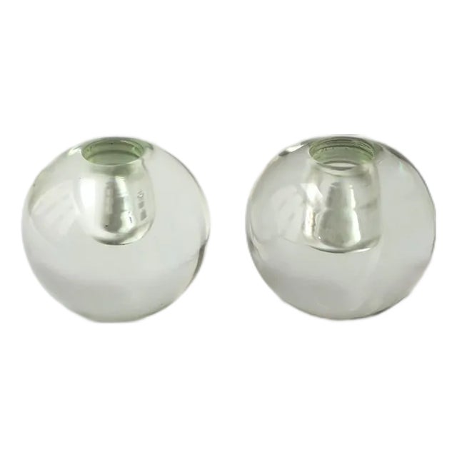 Glass Sphere Candlesticks Holders, Pair For Sale