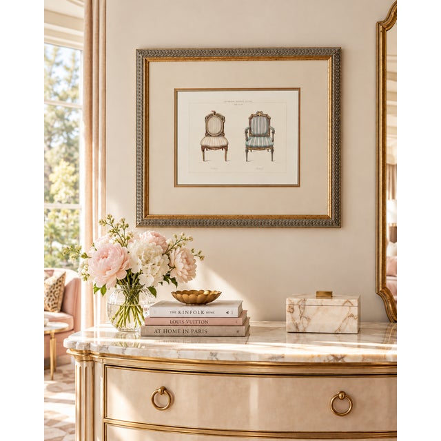 French Vintage Framed French Louis XVI Chair Print, Le Garde-Meuble Style For Sale - Image 3 of 5