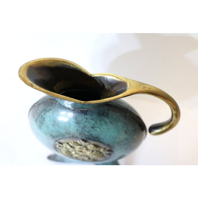Mid 20th Century Bronze Enamel Green 3-Footed Pitcher Attributed to Pal-Bell For Sale - Image 4 of 7