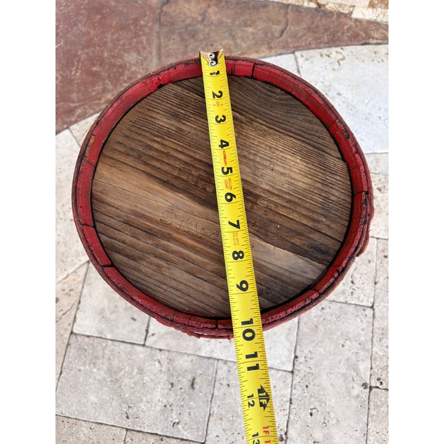 Antique Nail Keg Cask Barrel Painted Red With Twisted Metal Wire Bands For Sale - Image 9 of 12