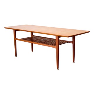 Danish Teak Coffee Table With Slatted Lower Shelf For Sale