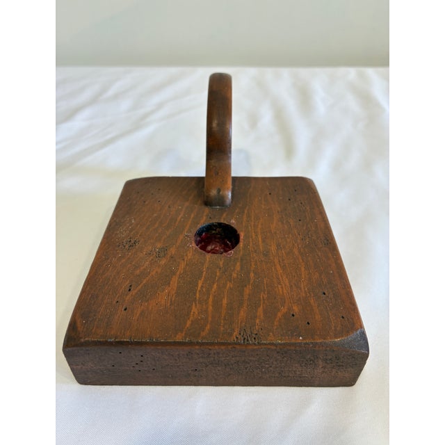Wood Antique Primitive Wooden Chamberstick Candle Holder For Sale - Image 7 of 9