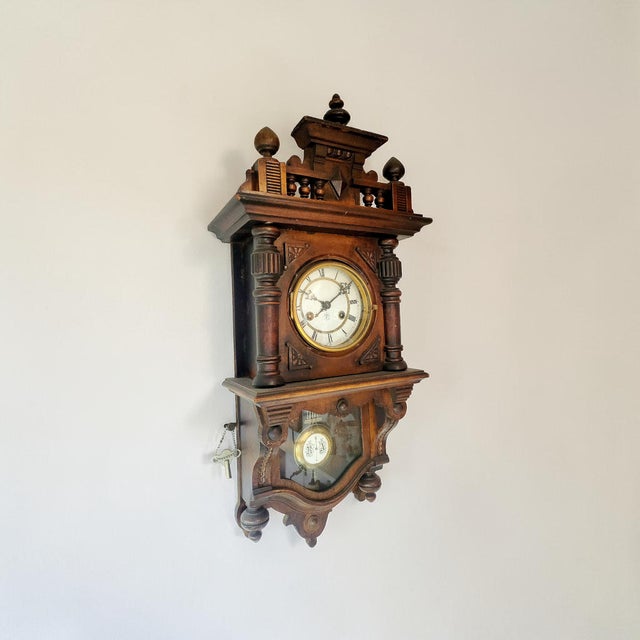 Antique Junghans German Regulator Wall Clock with Pendulum, 1890 For Sale - Image 3 of 15
