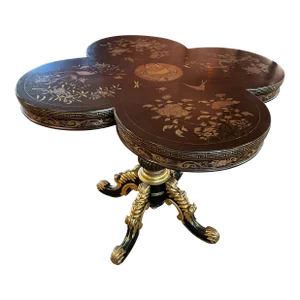 1920s Antique Chinoiserie Lacquer Decorated & Gilt Wood Center Table
