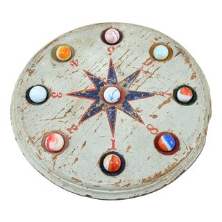 Antique Folk Art Nine Holes Marble Game Board with Glass Marbles, 1900s For Sale
