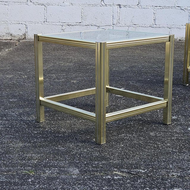Vintage French Golden Glass and Brass Side Table, 1970s For Sale - Image 8 of 14