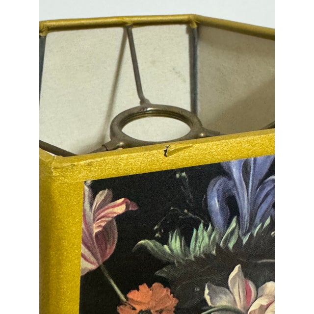 Metal Mid 20th Century UpgradeLights Black Floral 14 Inch Hexagonal Chimney Lampshade For Sale - Image 7 of 7
