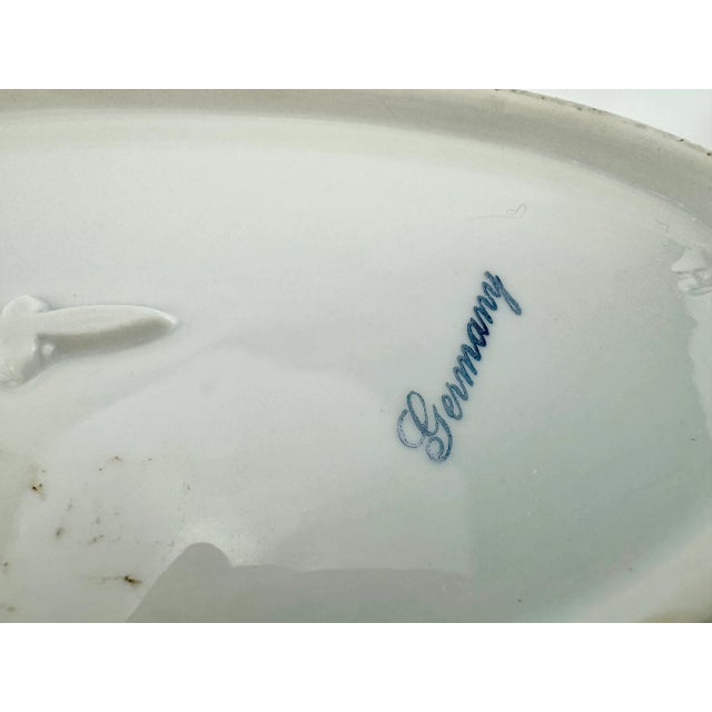 Gold 1940's German Hand Painted Floral Oval Bowl For Sale - Image 8 of 9