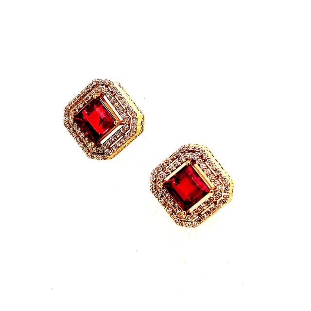 2010s Natural Tourmaline Diamond Earrings 14k Gold 4.47 TCW Certified For Sale - Image 5 of 12