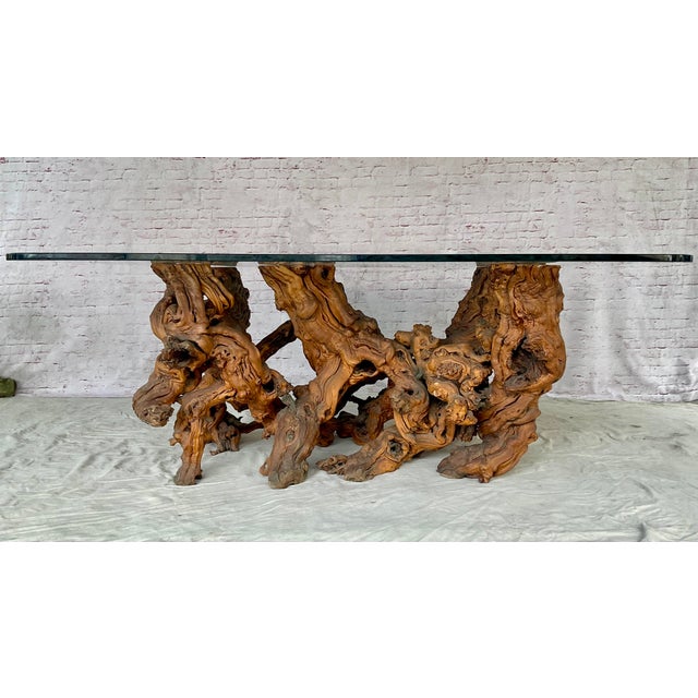 Late 20th Century Vintage Sculptural Natural Burlwood Root Dining Table With Rectangular Glass Top For Sale - Image 5 of 18