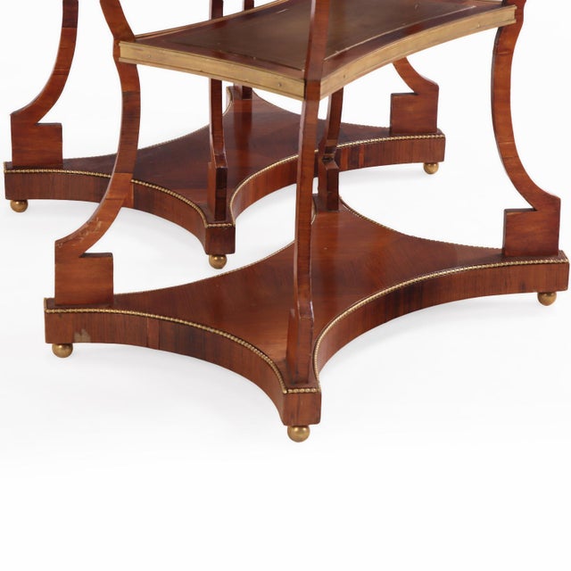 Wood A Pair of Regency Style Rosewood, Leather and Bronze Mounted Three-Tier End Tables, C. 1900. Argentina. For Sale - Image 7 of 7