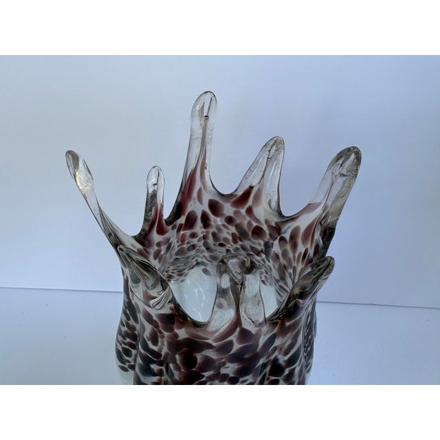 White Vintage Hand-Blown Spotted Art Glass Flame Crown Lamp Shade For Sale - Image 8 of 11