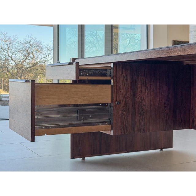 Brown 1960s Danish Modern Solid Brazilian Rosewood Executive Desk For Sale - Image 8 of 12