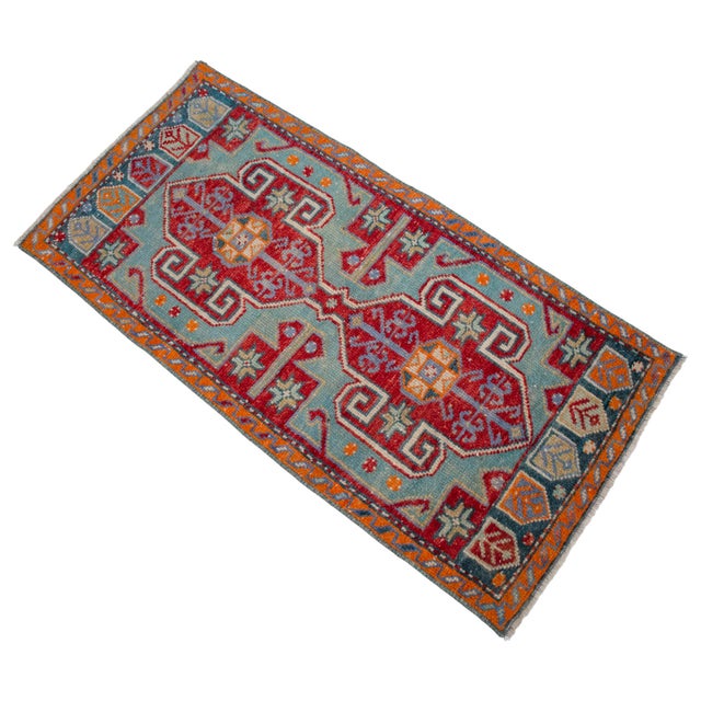 Textile 1970s Vintage Turkish Rug Hand Knotted Small Rug Mat Enrty Decor Kitchen Rug For Sale - Image 7 of 9