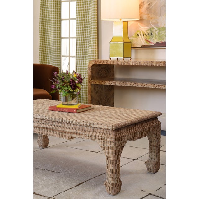 2020s Matthew Izzo Home Guinevere Natural Woven Rattan Ming Style Coffee Table For Sale - Image 5 of 8