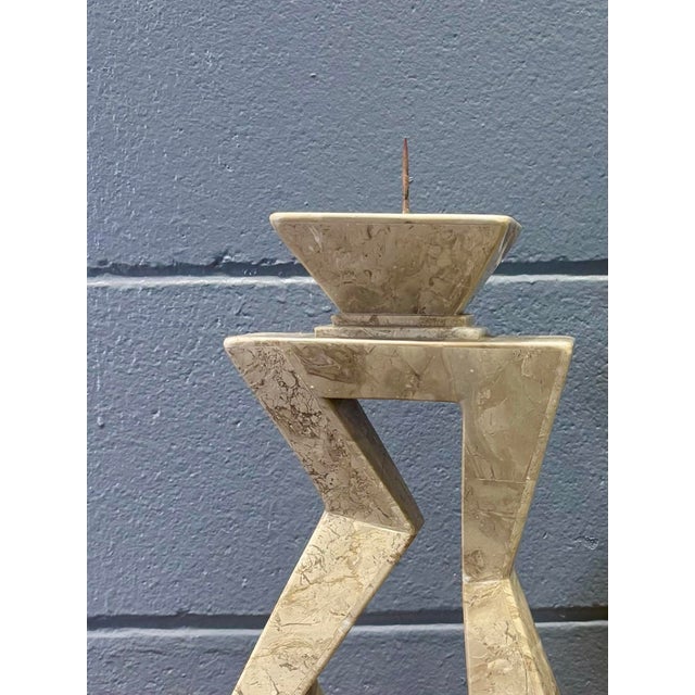 Karl Springer Vintage Postmodern Tessellated Stone Candlesticks, Pair, Karl Springer Style For Sale - Image 4 of 5