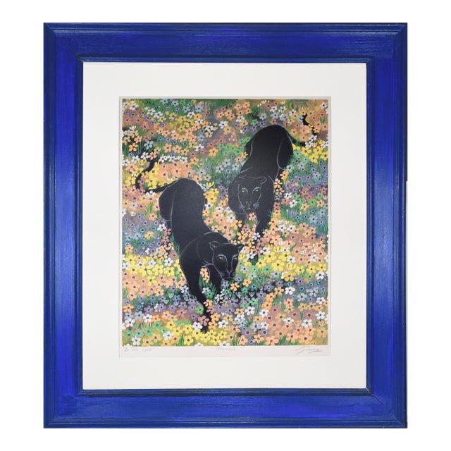 Large Lithograph of Panthers "Promenade" by Chilean Artist Gustavo Novoa For Sale