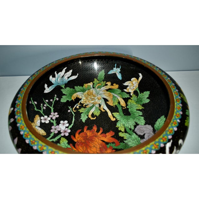Antique Large Cloisonne Bowl W/Carved Wood Base For Sale - Image 13 of 13