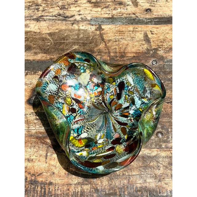 Hollywood Regency Vintage Italian Art Glass Ashtray After Murano For Sale - Image 3 of 12