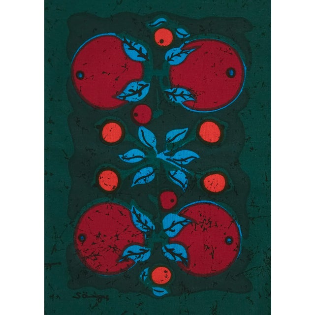 Mid-century screen-printed wall hanging. Signed by the german artist Traute Sänger Unused, very rare find in this...
