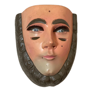 Vintage Parachicos Mask Hand Carved Wood Mexican Folk Art Chiapas Glass Eye