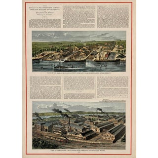 Harlan & Hollingsworth Shipbuilding & Railroad, Wilmington Riverfront Delaware – Antique Steel Engraving, 1890 For Sale