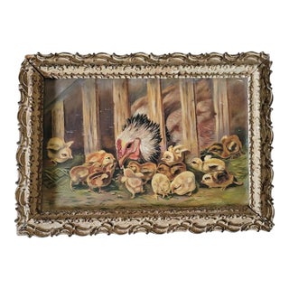 Hen and Chick Oil Painting For Sale