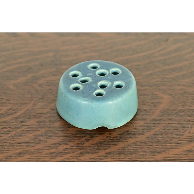 Blue Rookwood Pottery Arts & Crafts Glazed Ceramic Art Pottery Flower Frog, 1920 For Sale - Image 8 of 8