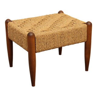Mid Century Modern Italian Rush Seat Footstool For Sale