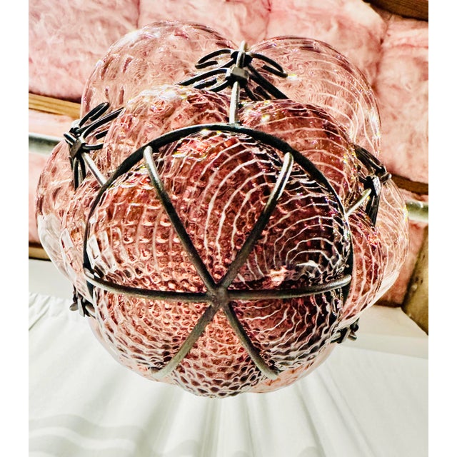 Metal Vintage Murano Caged Filigrana Glass Lantern Attributed to Seguso, Amethyst Glass For Sale - Image 7 of 12