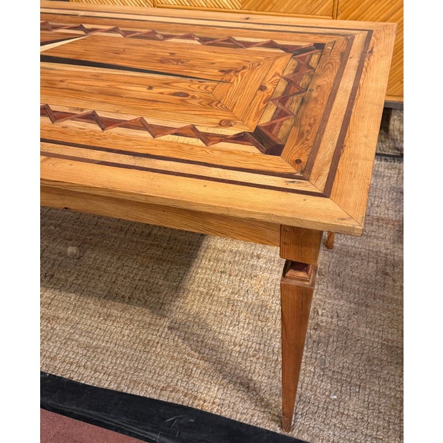 Spanish Colonial Revival Marquetry Farmhouse Dining Table, Compass Star Inlay For Sale - Image 12 of 14