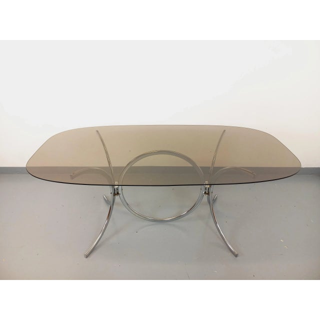 Space Age Style Rounded Rectangular Smoked Glass and Chrome Metal Dining Table, 1970s For Sale - Image 12 of 18