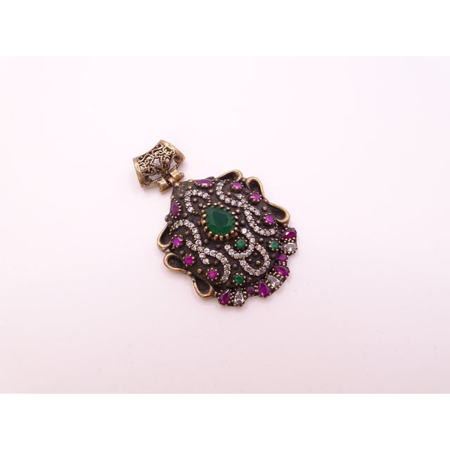 2000 - 2009 Ottoman 925 Sterling Silver Pendant in Cubic Zirconia, Emerald Root and Ruby R​root, 2000s, Italy For Sale - Image 5 of 18