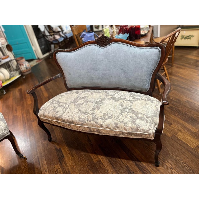 Late 19th Century Victorian Settee and 2 Matching Chairs For Sale - Image 4 of 11
