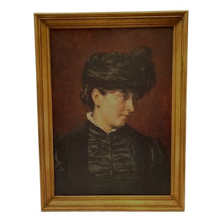 Young Woman with Hat, 20th Century, Oil on Mahogany Panel, Framed For Sale