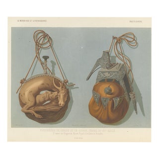 After Rivaud, Hunting and War Powder Flasks, Brussels Artillery Museum, 1851, Chromolithograph For Sale