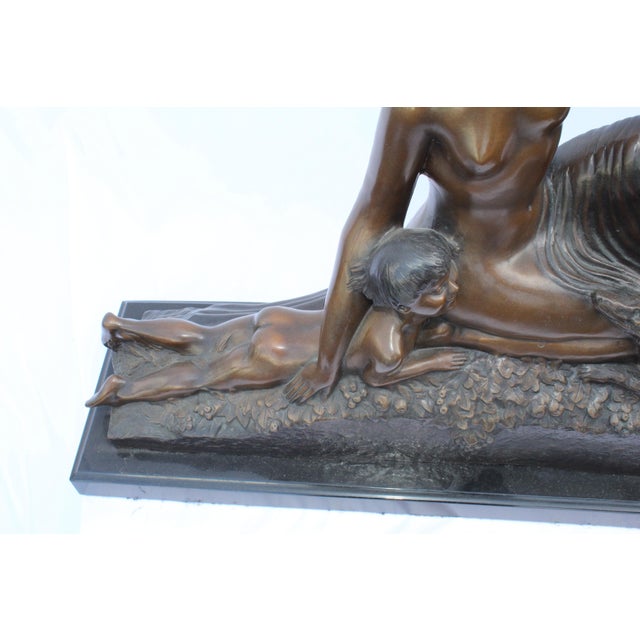 1990s Art Deco Sculpture Semi-Nude Girl with Boy and Dog After Delandre Large For Sale - Image 15 of 18