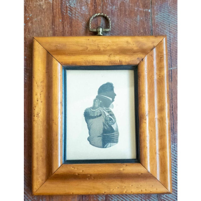 American 20th Century Pair of Silhouette Lithograph Print Portraits in Birdseye Maple Frames For Sale - Image 3 of 13