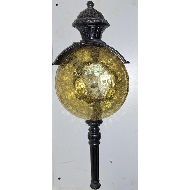 Black Vintage Rustic Wall Lamp with Black Patinated Metal Frame and Amber-Colored Glass Shade, 1970s For Sale - Image 8 of 9