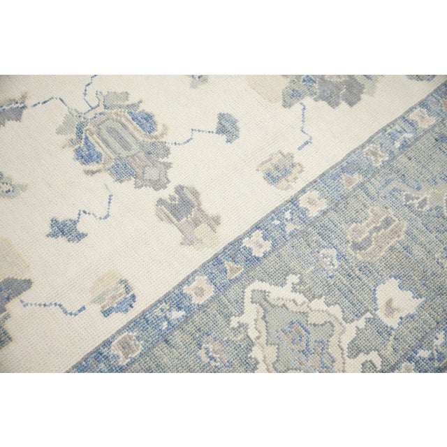 Modern Blue Floral Design Handwoven Wool Turkish Oushak Rug 8'11" X 12'3" For Sale - Image 3 of 7
