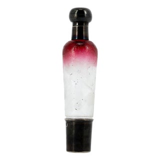 Art Nouveau Nancy Perfume Bottle in Polychrome Etched Glass with Full Silver Mount from Daum, 1890s For Sale