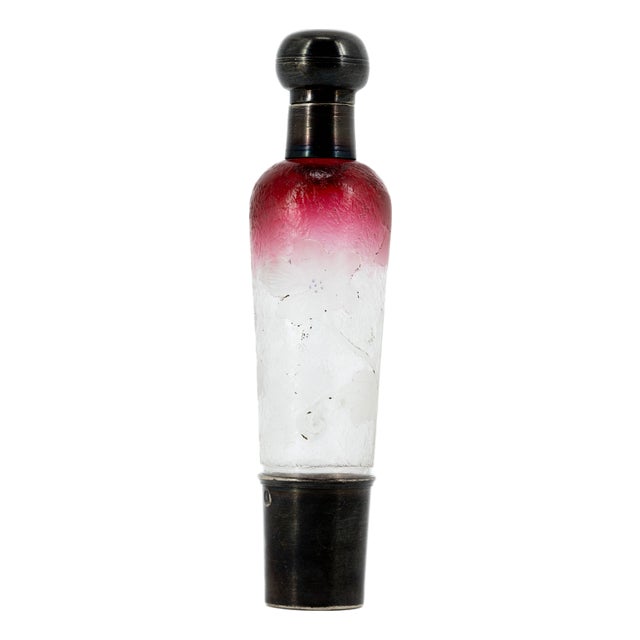 Art Nouveau Nancy Perfume Bottle in Polychrome Etched Glass with Full Silver Mount from Daum, 1890s For Sale