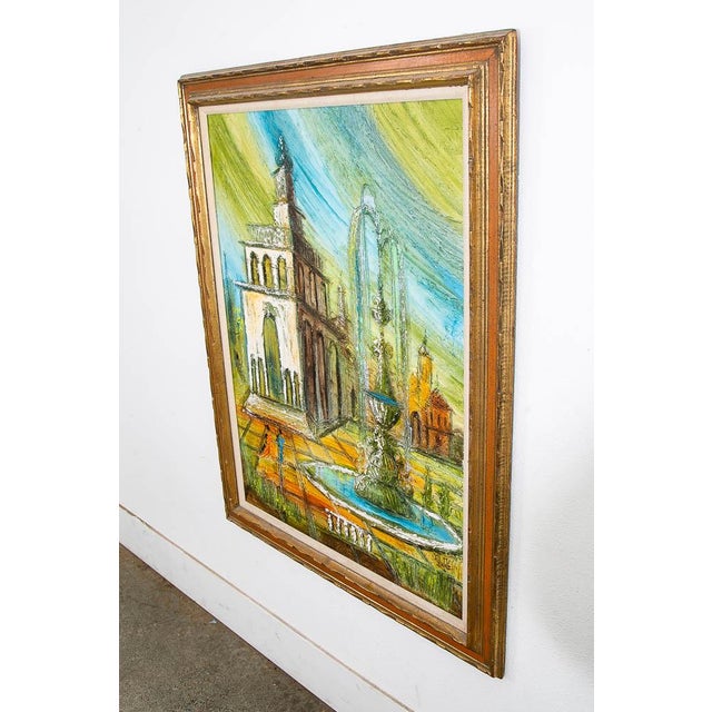 Green Mid Century Modern Art Original Textured Painting Van Hoople Large Hillside MCM For Sale - Image 8 of 12