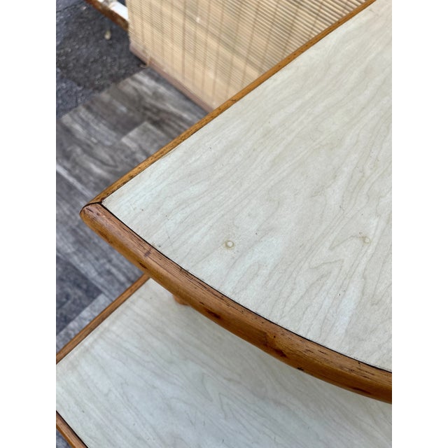 Mid Century Modern Two Tiered Rattan Corner Table. C 1950s For Sale - Image 12 of 12