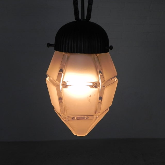 Art Deco Pendant Lamp with Hexagonal Glass Shade, 1930s For Sale - Image 3 of 16