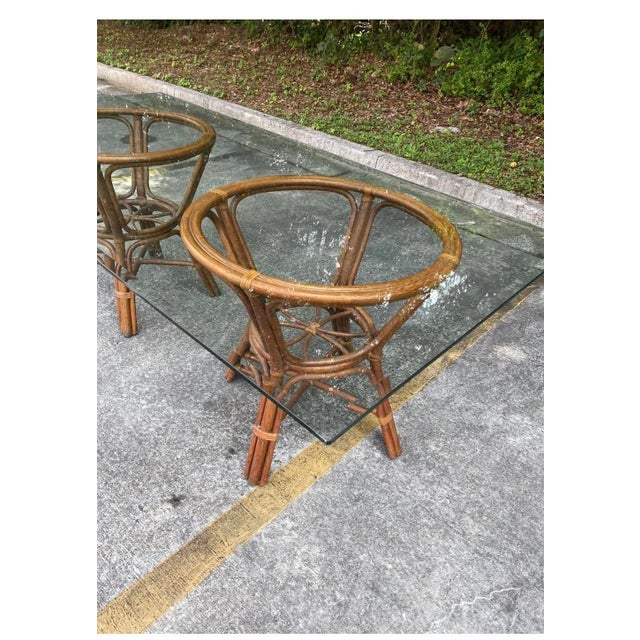 1970s 1970s Bamboo Double Pedestal Dining Table with Glass For Sale - Image 5 of 7