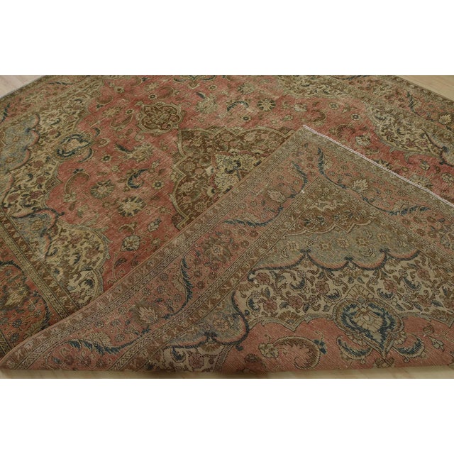 Tabriz Rug 9’5” X 12’6” Pink Wool Vintage Distressed Hand-Knotted Carpet For Sale - Image 14 of 15