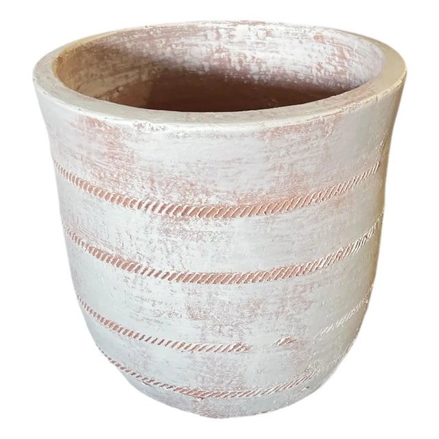 Hand-Painted Tunisian Terracotta Planter - White Washed For Sale