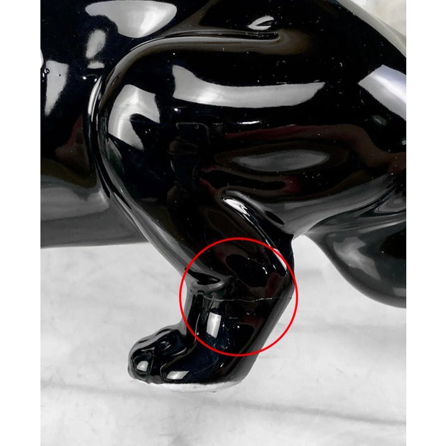 Ceramic Mid-Century Modern Porcelain Black Lion Table Sculpture For Sale - Image 7 of 7